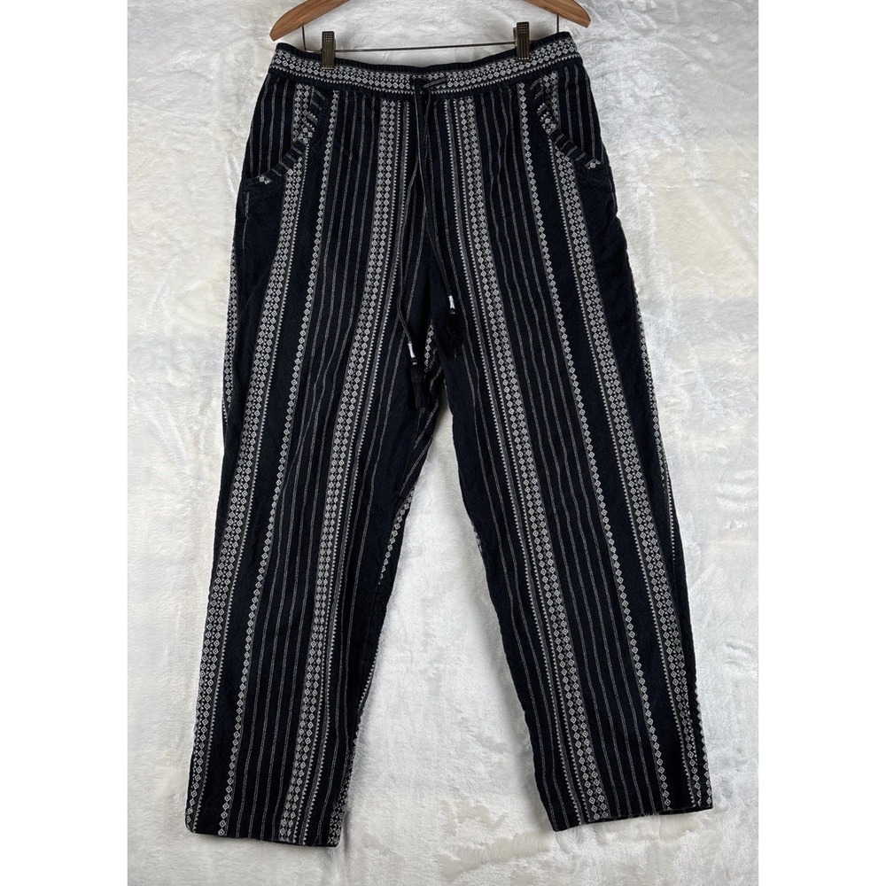 By Anthropologie Pants Womens Large Black Stripe Tassel Drawstring Boho Casual